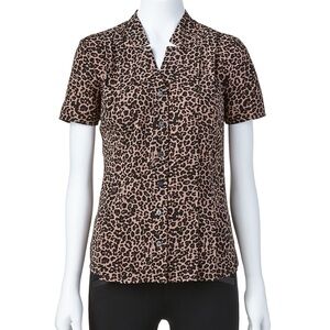 212 Collection Women’s Pintuck Animal Print Short Sleeves Button Up Shirt XL New